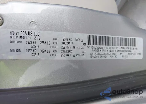 2018 Dodge Grand Caravan Sxt z USA, uszkodzony, nr VIN 2C4RDGCG4JR224070